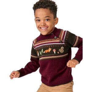 Gymboree 3T Boys Embroidered Forest Animal Sweater - Enchanted Forest - Burgundy